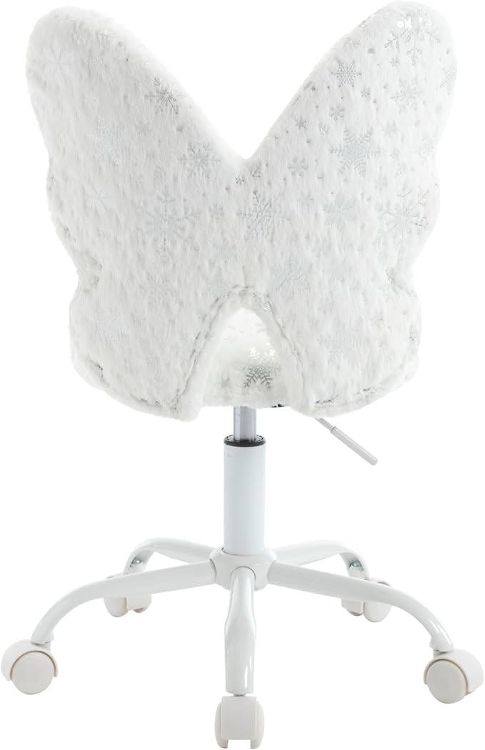 Butterfly Kids Desk Chair, Adjustable, Swivel, Faux Fur, White