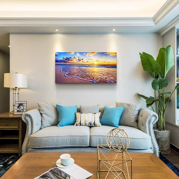 Wall Art for living room Canvas Print Artwork Wall Art Decor Blue ocean waves sun seaview Poster painting bedroom wall decorations Seascape Canvas Prints Picture Office Works Home bathroom wall decor