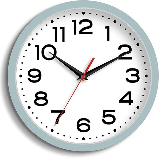 Wall Clock Silent Non-Ticking Modern Clock Battery Operated10 Inch Small Classic Analog Decorative for Kitchen, Bathroom, Office, Bedroom, Home(Blue Gray)
