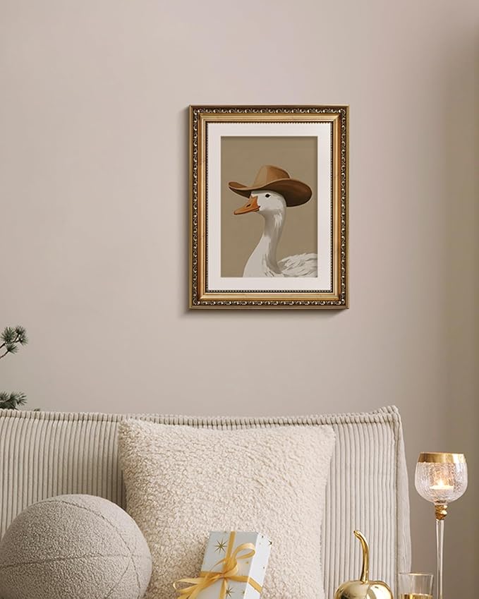 VIYYIEA Vintage Gold Framed Wall Art for Living Room, Trendy Cowboy Duck Artwork Prints Decor, Modern Maximalist Wall Decor, Gallery Picture Painting, for Bedroom Bathroom Kitchen 14L x 11W