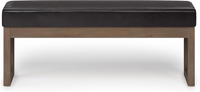 SIMPLIHOME Milltown 45 inch Wide Contemporary Rectangle Large Ottoman Bench in Tanners Brown Vegan Faux Leather, Assembled, for the Living Room and Bedroom