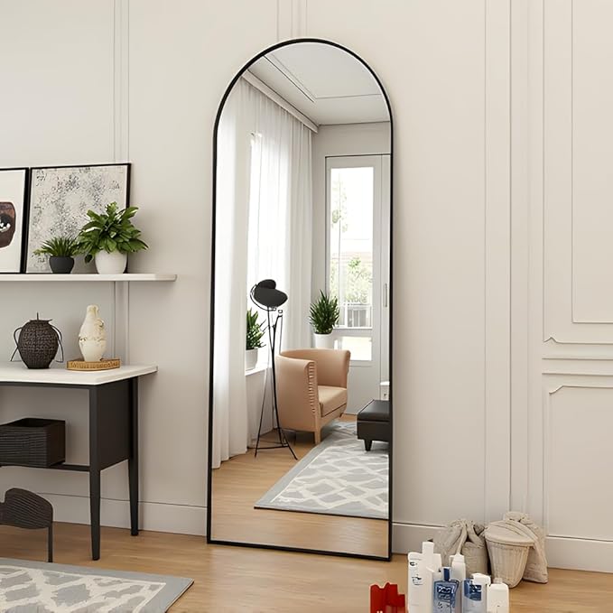 OGCAU Full Length Mirror, 58"x18" Arched Full Body Mirror, Hanging, Leaning or Standing, Wall Mounted for Bedroom Living Room, Black