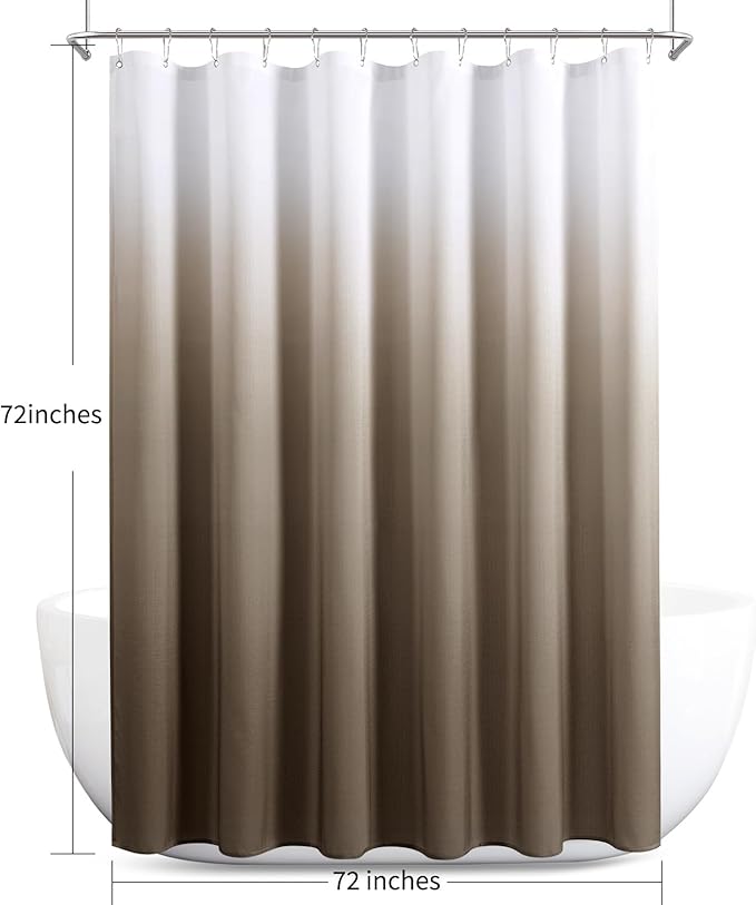 Naturoom Brown Shower Curtain, Light Brown Bath Curtains for Bathroom, Ombre Linen Textured Shower Drape - Hotel Style, Tones Cloth Bath Curtain Set with 12 Hooks, 72" x 72"
