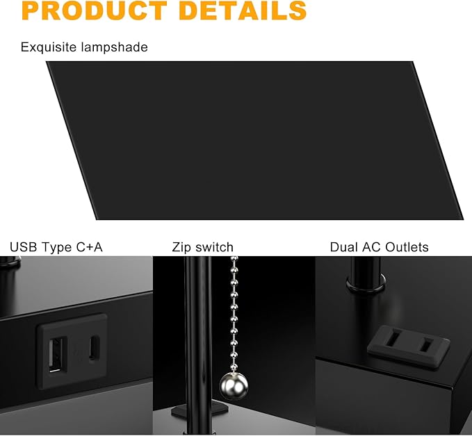 Table Lamp for Bedroom with USB,Bedside Lamp with USB C+A Charging Ports,Adjustable 3color LED Light for Home Decor/Nightstand/Office,Included Bulb and Fabric Lamp Shade (Linen White, 2PCS)