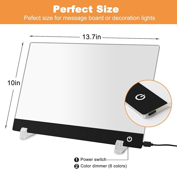 13.7X 10Inch 6 Color LED Drawing Board for Kids, LED Note Board with Colors,Light Up Acrylic Dry Erase Board with Stand,7 Markers, Rewritable Message Board Creative Fun for Home, Classrooms, Gifts.