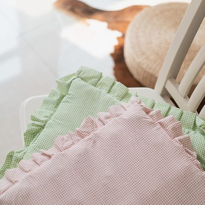 vctops Lace Patchwork Chair Pad Cushion with Ties, Elegant Ruffle Edge Decorative Cushions Farmhouse Floral Pattern Square Seat Cushion for Kitchen Dining Room Office (Type A,16"x16")