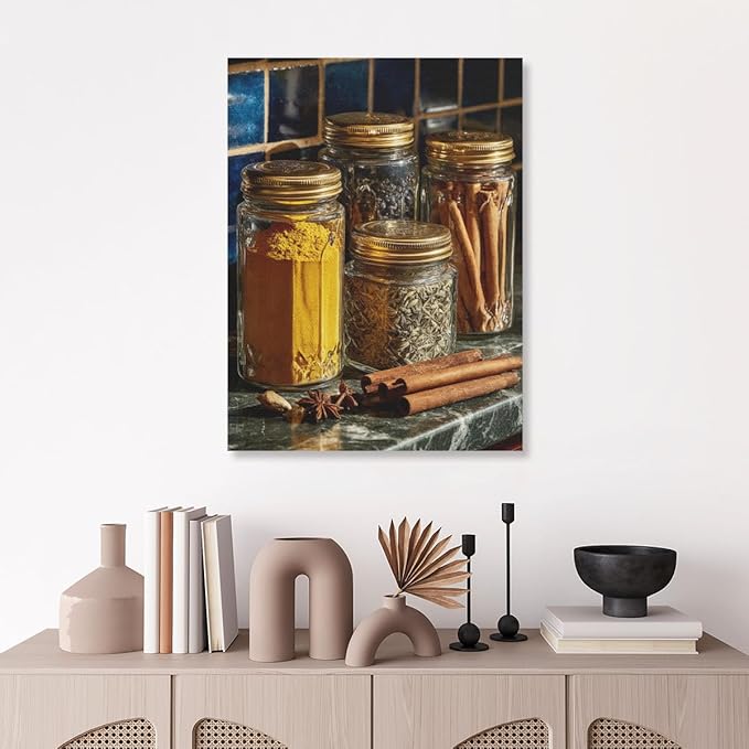 RPSIRVFO Oil Painting Wall Art Cinnamon Unframed Cinnamon sticks and jars Living Room and Dining Room Decor Unframed and Durable Rustic Charm