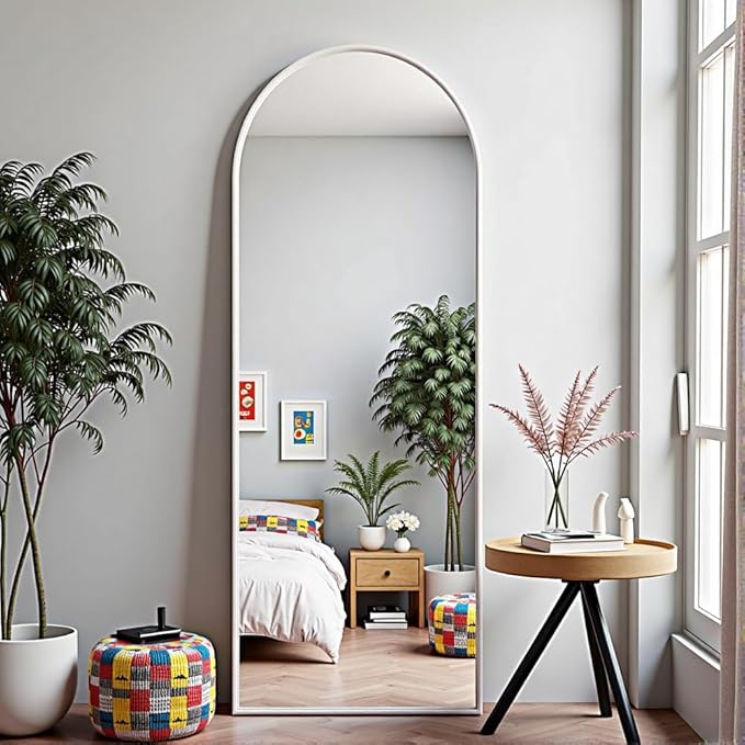OGCAU 58"x18" Arched-Top Full Length Mirror, Full Body Hanging or Leaning, Standing Mirror, Floor/Wall Mounted with Aluminum Frame for Bedroom Living Room, White