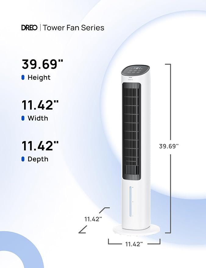 Dreo Tower Fan for Bedroom, 40" Evaporative Air Cooler, Cooling Fans That Blow Cold Air with 80° Oscillating, Removable Water Tank, 3 Modes 4-Speed, Remote Control, Quiet Floor Fan, White and Black
