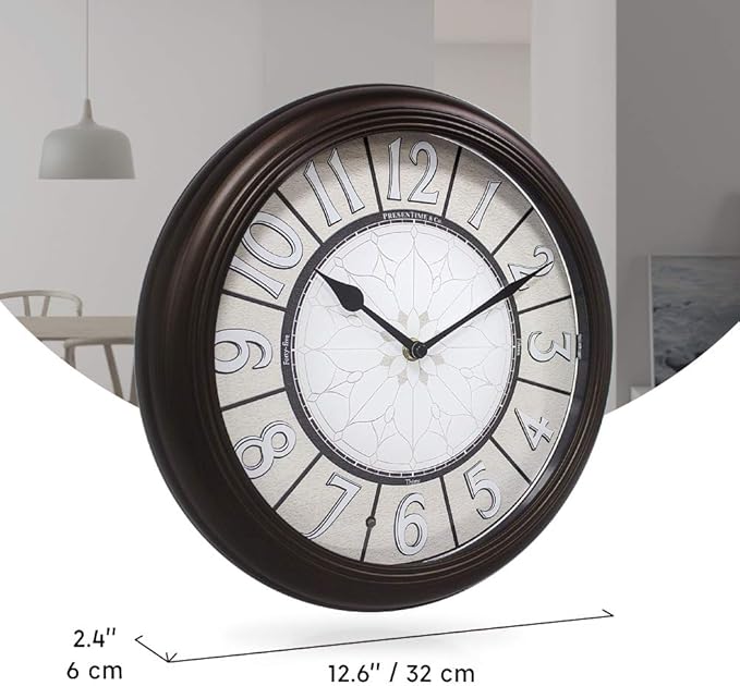 Presentime & Co. 12.6" Illuminated Farmhouse Wall Clock, Silent Battery Operated Night Light Wall Clock with Smart LED Sensor for Living Room, Bathroom, Kitchen, Home Office, Oil Rubbed Bronze Finish