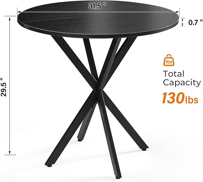 Unovivy 31.5" Black Small Round Dining Table for 2-4, Space Saving Circle Kitchen Dinner Table, Mid Century Modern Dining Room Desk for Kitchen, Apartment