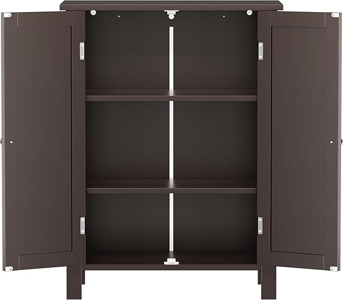 ZENY Bathroom Floor Storage Cabinet with Double Door + Adjustable Shelf, Wooden Organizer Cabinet for Living Room, Bathroom, Bedroom, Modern Home Furniture (Brown)