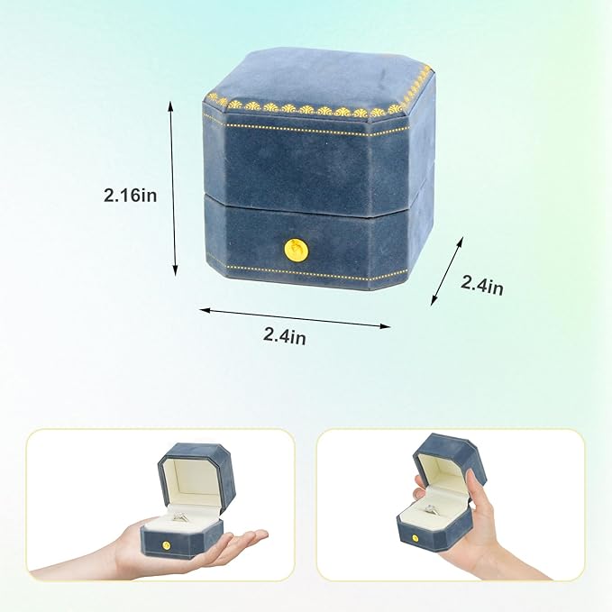 Jewelry Ring Box Small Travel Jewelry Box, Velvet Wedding Ring Box for Business, Engagement, Wedding, Bridesmaid and Holiday Events - Lake blue