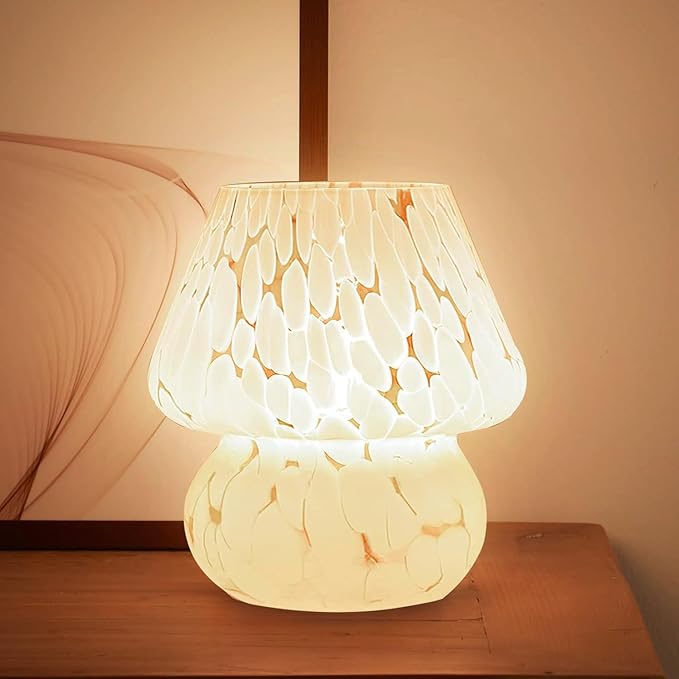 Mushroom Lamp Table Lamp for Bedroom,Small Desk Bedside Lamps for Living Room,Mushroom Decor Cute Mini Modern Mid Century Lamps for Night Stands,Aesthetic Home Living Room Decor(White)