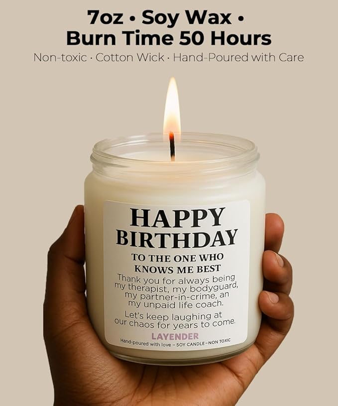 Birthday Gifts for Women – Funny 7oz Lavender Candle, Best Friend Birthday Gifts for Women Unique, Thoughtful Gift for BFF, Soul Sister, Coworker, or Classmate, White