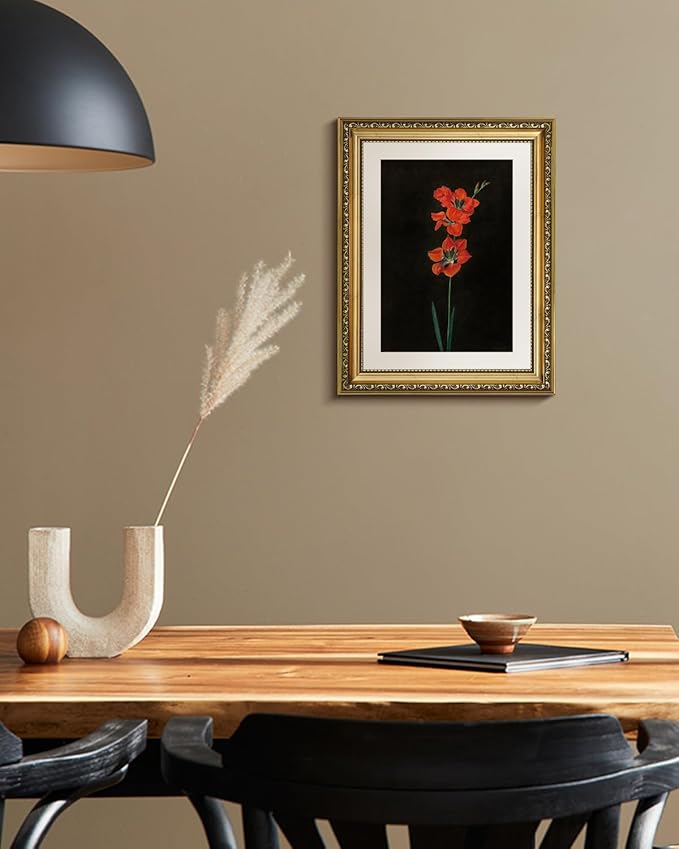 VIYYIEA Gold Framed Wall Art Canvas Print Home Decor Red Flower Wall Art Black Background Floral Scenic Oil Painting Aesthetic Wall Decor Modern Wall Pictures for Bedroom Bathroom and Office 11x14in