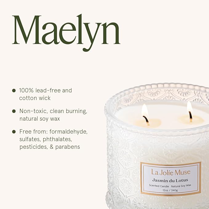 LA JOLIE MUSE Jasmine Candle, Scented Candles for Home, Large 2-Wick Soy Candles, Luxury White Candle Gifts for Women & Men, 60 Hours Long Burning, 12oz