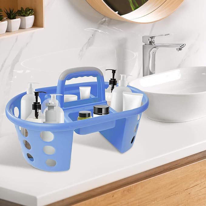 Large Shower Caddy Portable 2PC - Made in USA Plastic Jumbo Size Dorm Storage Candy Tote with Handle Shower Organizer for Bathroom, Pantry, Kitchen, College Dorm, Periwinkle
