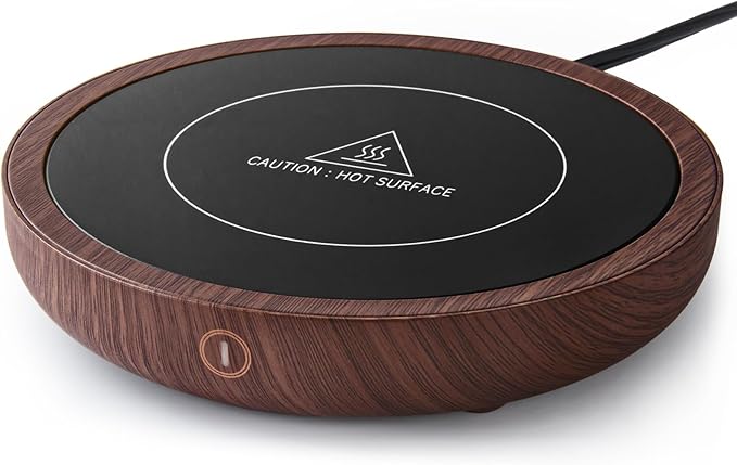 Coffee Mug Warmer, Fastest Heating Temperature, KRGMNHR Coffee Cup Warmer for Desk Auto Shut Off, 3-Temp Settings, Candle Wax Warmer Heating Plate for Coffee, Milk, Tea (Up to 180° F/80 °C), Wood