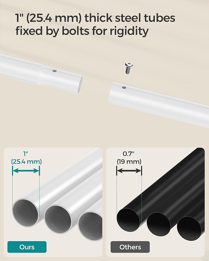 SONGMICS Double Rods Clothes Rack with Wheels, Clothing Rack for Hanging Clothes, Heavy Duty Garment Rack with Mesh Storage Shelf, 2 Brakes, Each Top Rail Holds up to 77 lb, White UHSR026W01