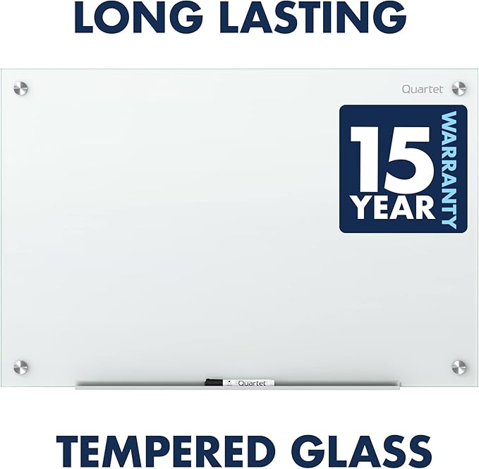 Quartet Non-Magnetic Glass Dry Erase White Board, 96"W x 48"H Whiteboard, Infinity Frameless Mounting, White Surface (G9648NMW)