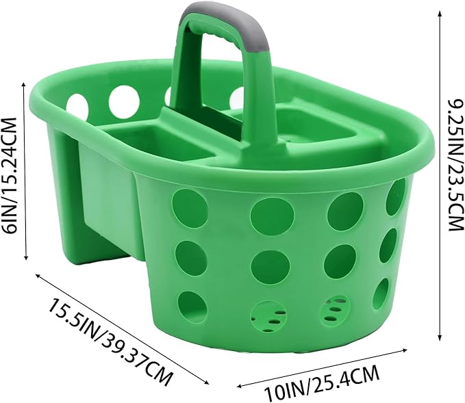 Large Shower Caddy Portable 2PC - Made in USA Plastic Jumbo Size Dorm Storage Candy Tote with Handle Shower Organizer for Bathroom, Pantry, Kitchen, College Dorm, Green