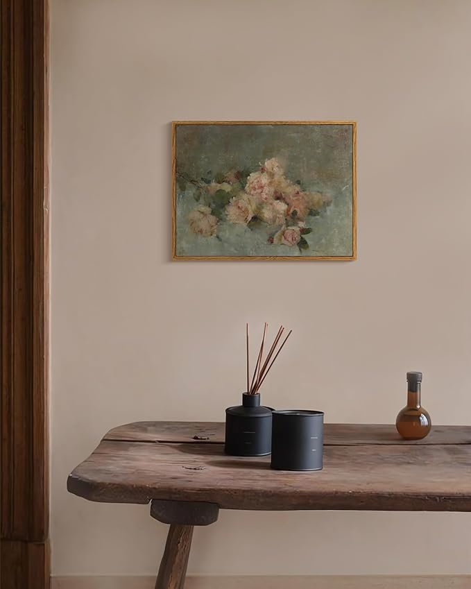 InSimSea Framed Wall Art for Living Room Decor Classical Oil Painting Roses Canvas Prints Vintage Wall Art Decorations for Bedroom Home Office Bathroom Decor 12x16in