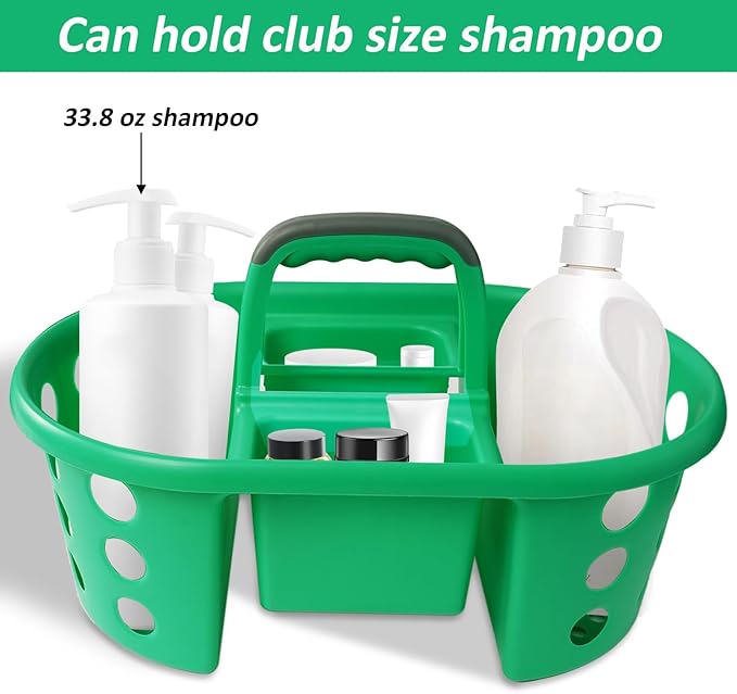 Large Shower Caddy Portable 2PC - Made in USA Plastic Jumbo Size Dorm Storage Candy Tote with Handle Shower Organizer for Bathroom, Pantry, Kitchen, College Dorm, Green