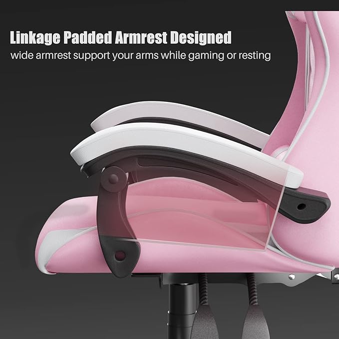 Pink Gaming Chair High Back, Ergonomic Computer Gamer Chair with Headrest and Lumbar Support, Racing Style Reclining Game Chair for Adults, Kids
