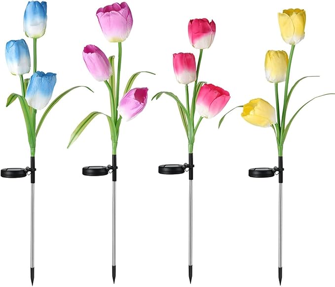 Veesee Solar Garden Outdoor Flower Light, Powered Stake for Decorative Landscape Lawn Yard Patio LED Lighting (Tulip-Purple, 2Pack)