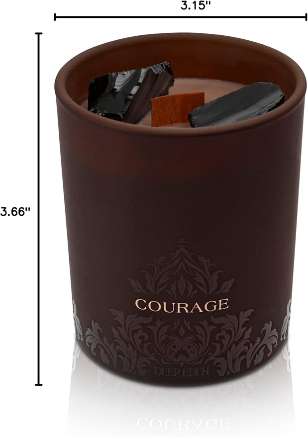 Empowerment Crystal Candle, 7.4 Oz, Brown - Forest Mahogany Scented Candle - Candles for Men with Wooden Wick, Black Tourmaline, Essential Oils & Premium Botanical Soy, Coconut and Beeswax