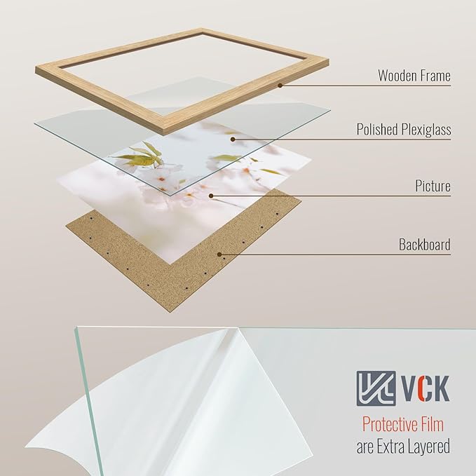 VCK 8.5x11 Picture Frame Set of 4 - Oak, Gallery-Quality Wood Poster Frames, 1.1-Inch Wide Border, Polished Plexiglass, Vertical or Horizontal Wall & Tabletop Display for Photo/Art/Prints, Natural Oak
