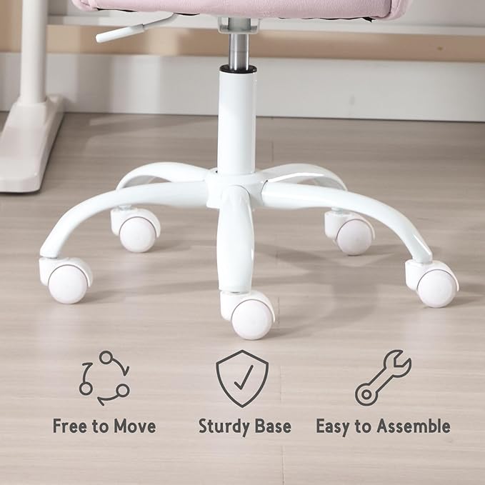 LukeAlon Kids Cute Swivel Desk Chair, Velvet Child Study Chair with Rolling Wheels and Arms, Comfy Upholstered Height Adjustable Teen Vanity Chair for Home Bedroom School, Purple
