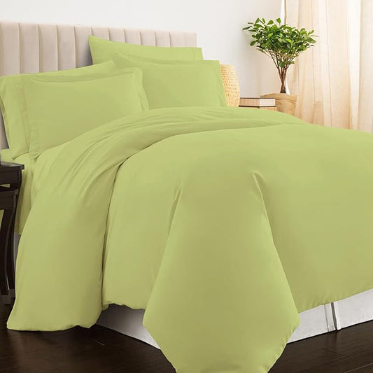 Pizuna Pure 100% Cotton Queen Duvet Cover Set, Luxurious 400 Thread Count Long Staple Cotton Sateen Weave with Button Closure (Combed Light Green Cotton Duvet Cover Queen)
