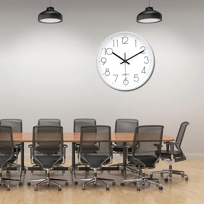 jomparis Silver Wall Clock 13.5 Inch Battery Operated Silent & Non-Ticking Wall Clock