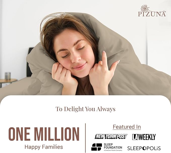 Pizuna 100% Cotton Full 3 Pc Duvet Cover + 1 Pc Fitted Sheet Set 400 Thread Count Simply Taupe Sateen Weave Luxurious Long Staple Cotton 4 Piece Bedding Set-1 Duvet Cover,2 Pillow Shams,1 Fitted Sheet