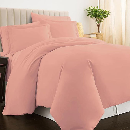 Pizuna Pure 100% Cotton Twin Duvet Cover Set, Luxurious 400 Thread Count Long Staple Cotton Sateen Weave with Button Closure (Combed Pastel Pink Cotton Duvet Cover Twin)