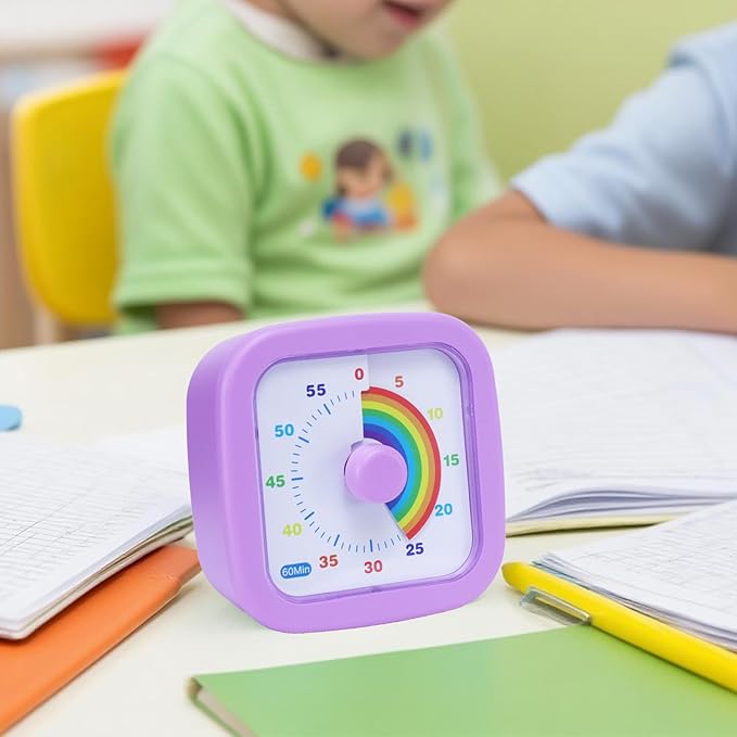 60 Minute Visual Timer for Kids and Adults, Square Countdown Timer with Rainbow Pattern, Desk Timer Kids Time Kitchen Timer Management Tools for Classroom Office Home, Purple