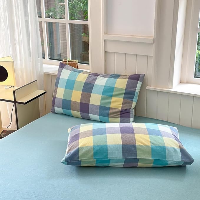 FACE TWO FACE Bedding Duvet Cover Set100% Washed Cotton Duvet Cover Linen Like Textured Breathable Durable Soft Comfy (King, Yunxi Blue)