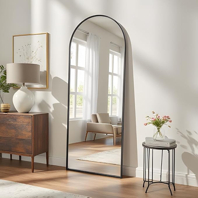 OGCAU Full Length Mirror, 58"x18" Arched Full Body Mirror, Hanging, Leaning or Standing, Wall Mounted for Bedroom Living Room, Black