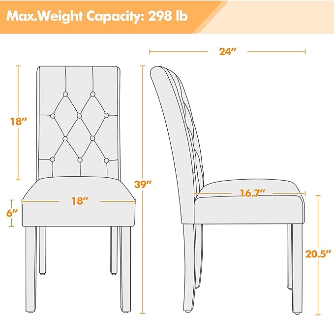 Yaheetech Dining Chairs Set of 4 Modern Style Faux Leather Dining Room Chairs with Solid Wood Legs and Button Tufted Padded for Home Kitchen, Retro Brown