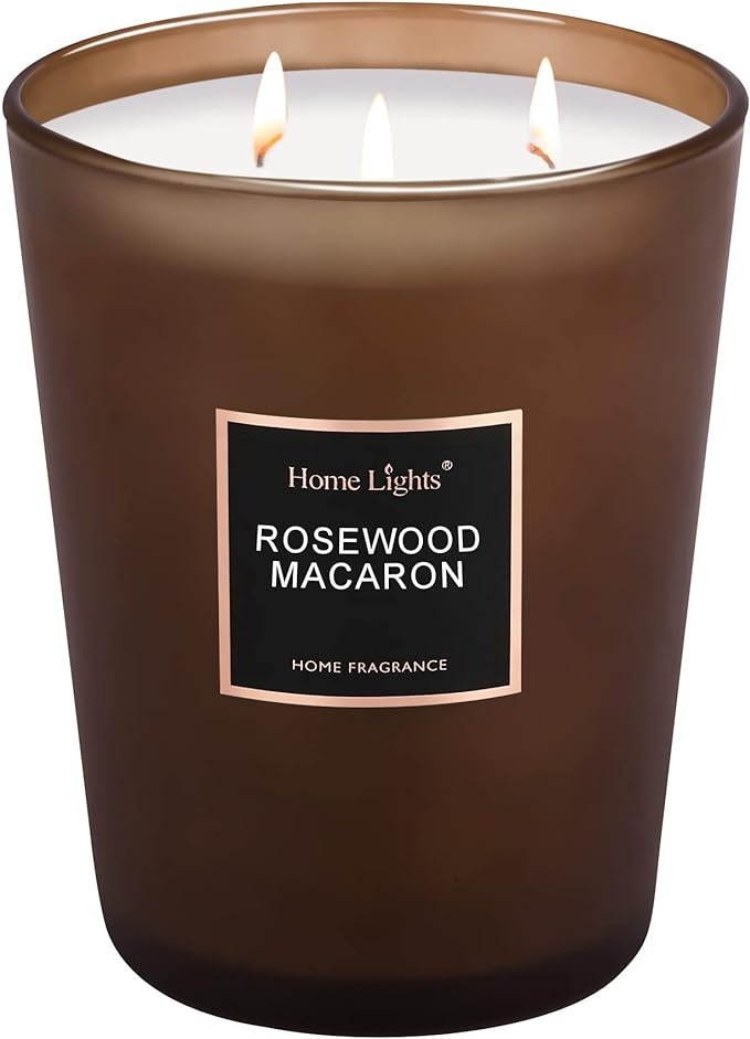 HomeLights Scented Candles | Large Jar Candle - 33.3 Oz. Natural Soy Aromatherapy Candles | Up to 70 Hours Burn Time with 3 Cotton Wicks, Home Decorative Fragrance Candles - Rosewood Macaron
