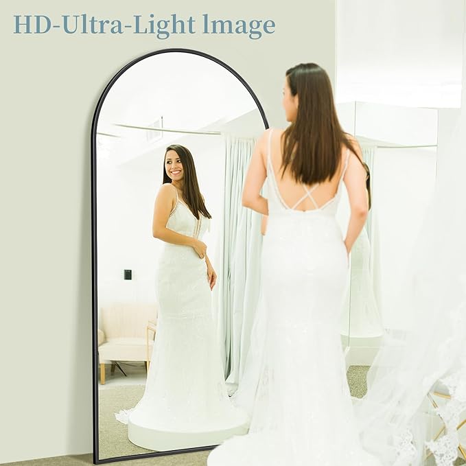 Full Length Mirror with Stand, 71"x32" Arched Full Body Mirror, Large Stand Up Mirrors, Aluminum Frame Floor Standing Mirrors, Freestanding Hanging Leaning Mounted for Bedroom Living Room, Black