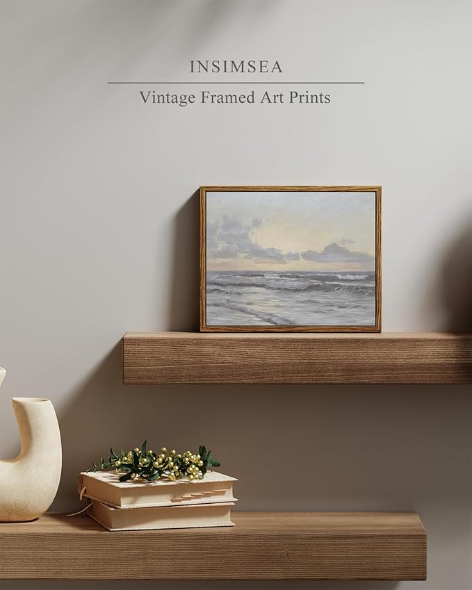 InSimSea Framed Wall Art for Living Room Vintage Ocean Scenery Wall Art Canvas Wall Decorations Maritime Scenes Artworks Canvas Prints Bathroom Pictures Farmhouse Office Home Wall Decor 8x10in