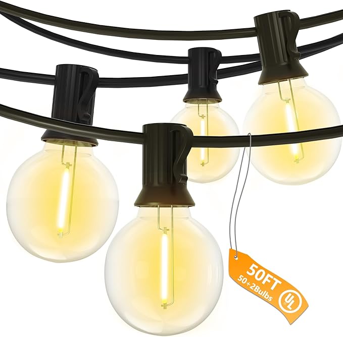 SUNSGNE Outdoor String Lights, 50FT Outdoor Globe Lights with 52 G40 Shatterproof LED Bulbs(2 Spare), String Lights for Outside Patio Porch Garden Backyard Balcony Deck Decor, E12 Sockets