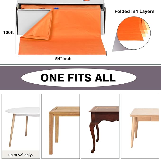 Craft And Party, 54 in x 100 feet Plastic Table Cover Roll for Party, Banquet, Picnic, Kids Activities for Any Size and Shape Table (Orange, 54" x 100ft)