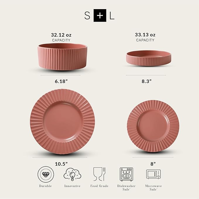 Christian Siriano Lusso 32-Piece Dinnerware Set Stoneware, Redwood