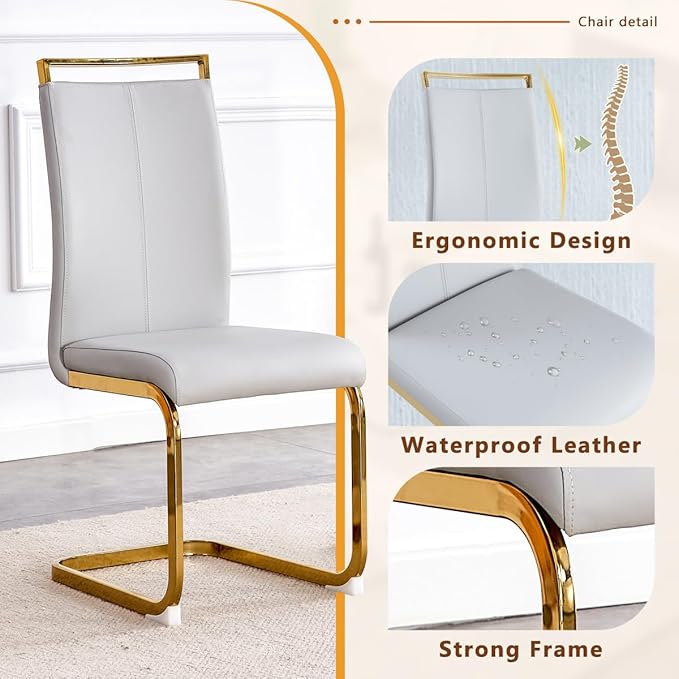 63'' Glass Dining Table Set for 6, Kitchen Table Chairs Set of 6, Clear Glass Dining Table with Black unique design Leg and Gold Metal Base, 6 PU Dining Chairs with Metal Legs, Living Room, Kitchen.