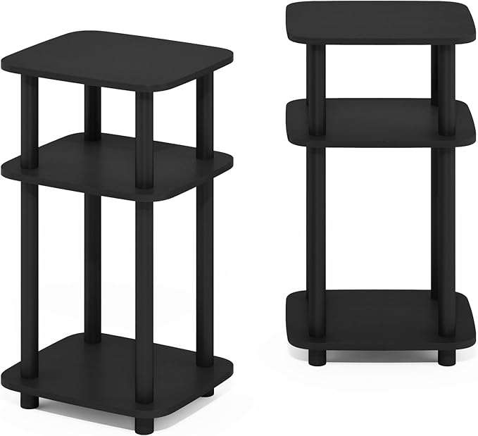 Furinno Just 3-Tier Turn-N-Tube Curve End Table, Side Table, 2-Pack, Americano/Black