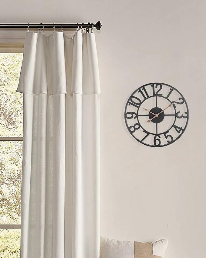 Wall Clocks for Living Room Decor, 14 Inch Silent Analog Battery Operated Wall Clock, Black Rustic Farmhouse Metal Wall Clock for Kitchen, Office, Bedroom